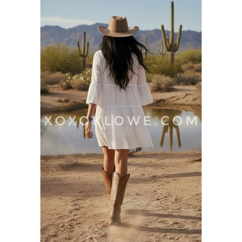 POL White Embroidered Tiered Mini Dress | Ruffle Sleeve Button Front Collared - Picture 6 of 12